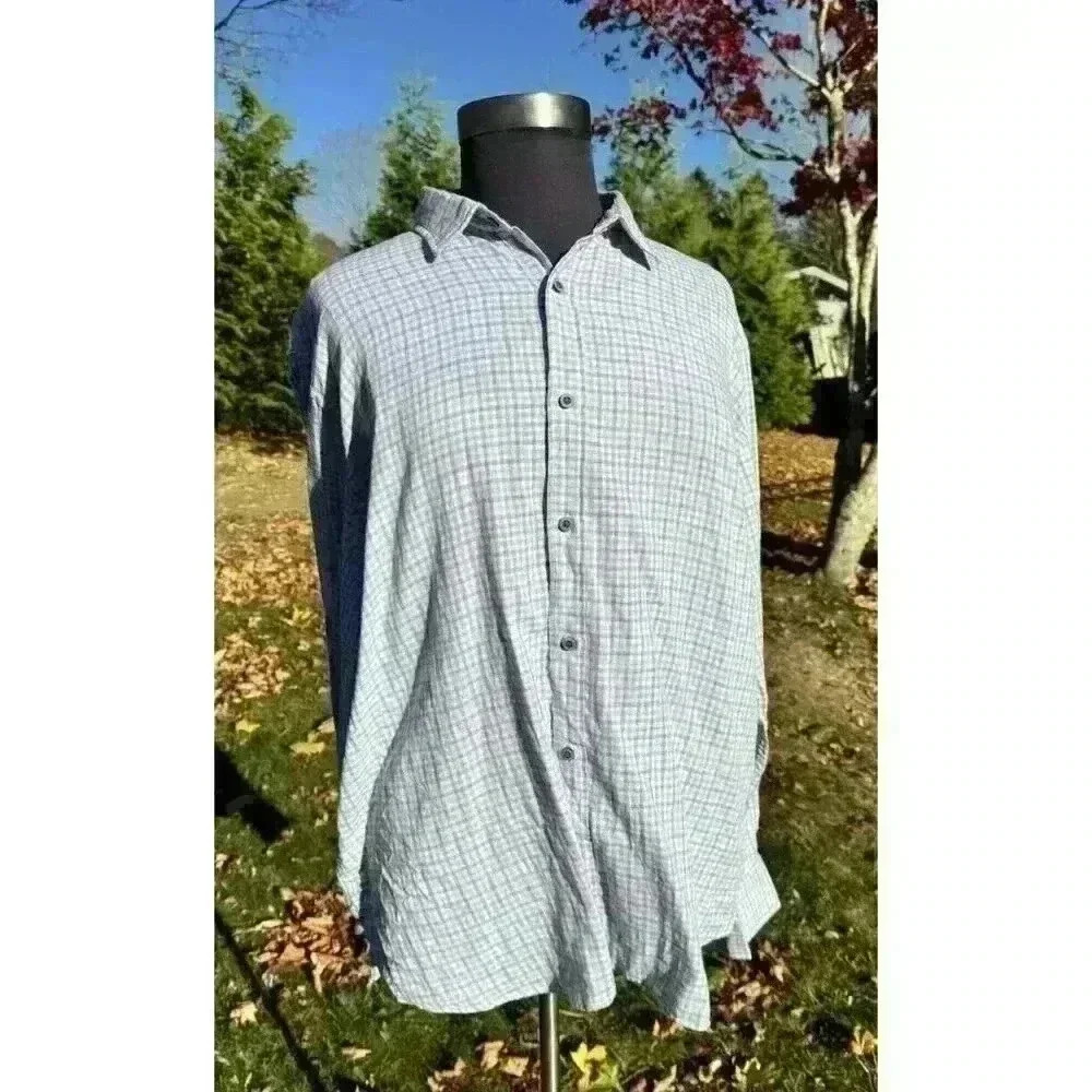Men's UNTUCKit‎ Blue Plaid Button Down Dress Shirt Size 3XL XXX-Large Untuck Fit